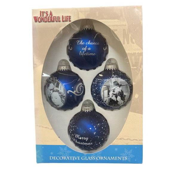 It’s A Wonderful Life 2002 Glass Christmas Ornaments In Box Mediterranean Blue - Picture 1 of 2